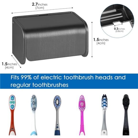Wall Mounted Toothbrush Holder Set 2 Slots Bathroom Storage Organizer with Cover - Picture 2 of 7